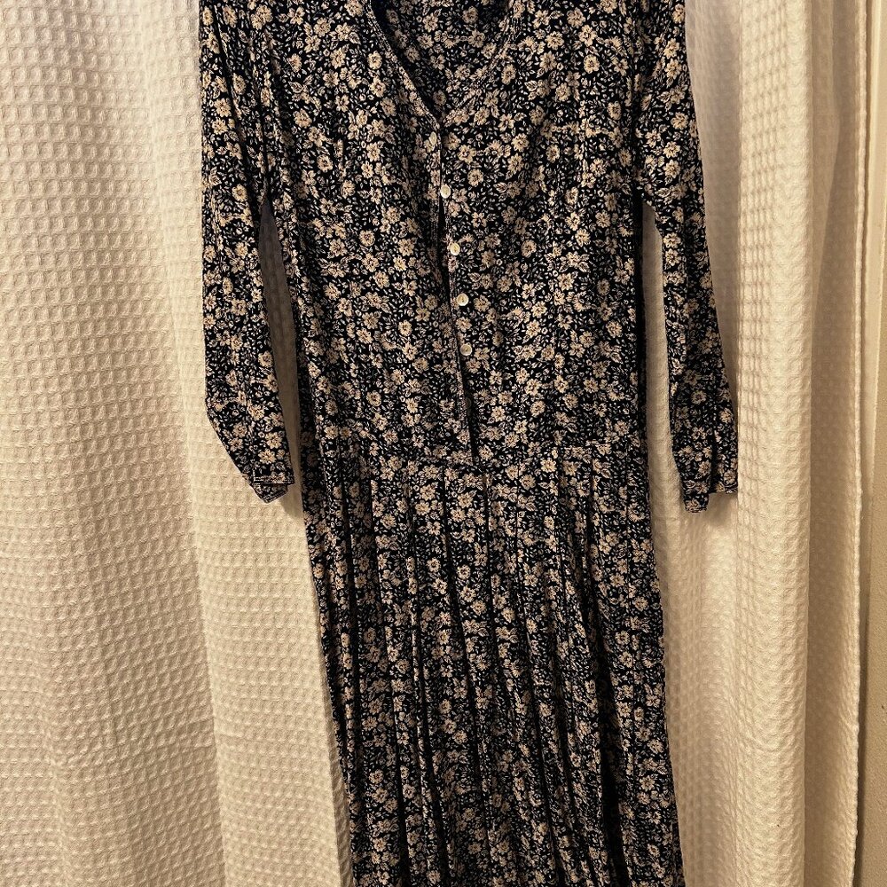 Beautiful Rene Derhy black dress with small white floral pattern; size - S